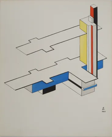 Lithografie Aaron - Architecture, plan abstrait