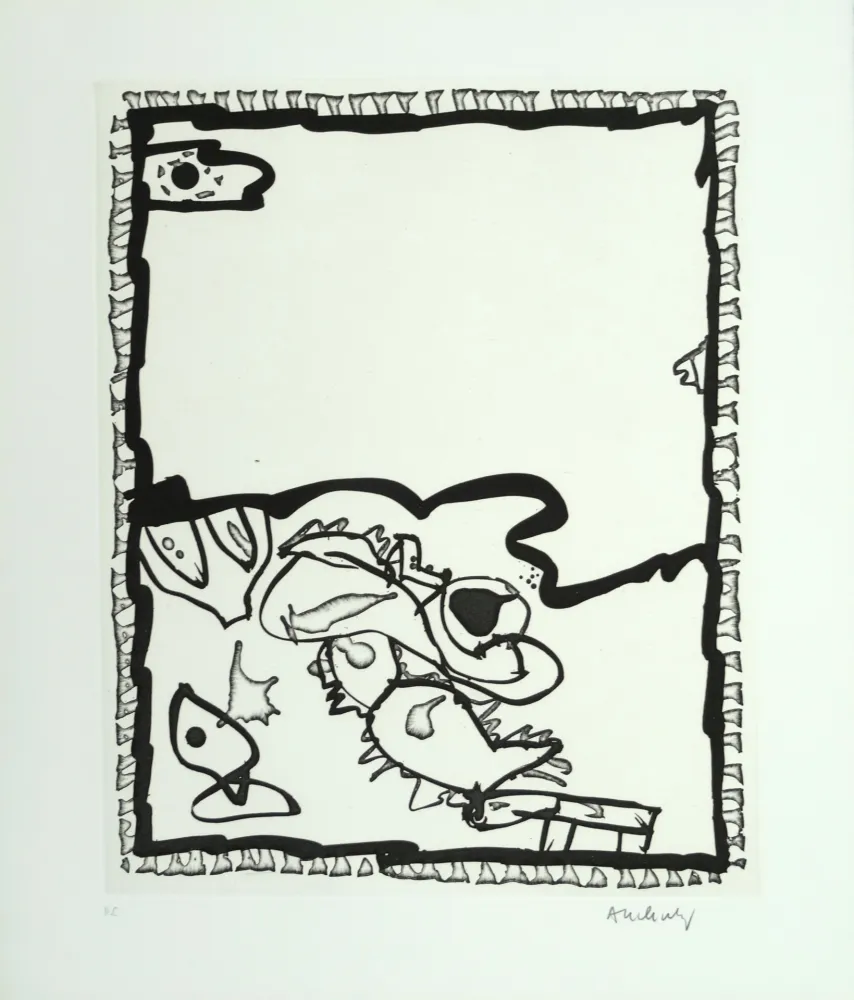 Ets Alechinsky - Composition surréaliste aux poissons