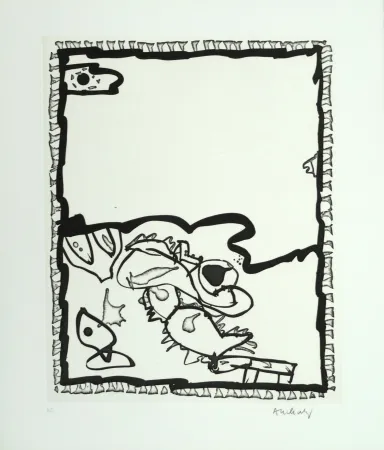 Ets Alechinsky - Composition surréaliste aux poissons