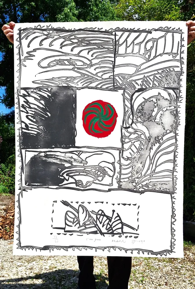 Ets En Aquatint Alechinsky - L'EAU GRISE 48 / Gravure rehaussée (133 x 98 cm)