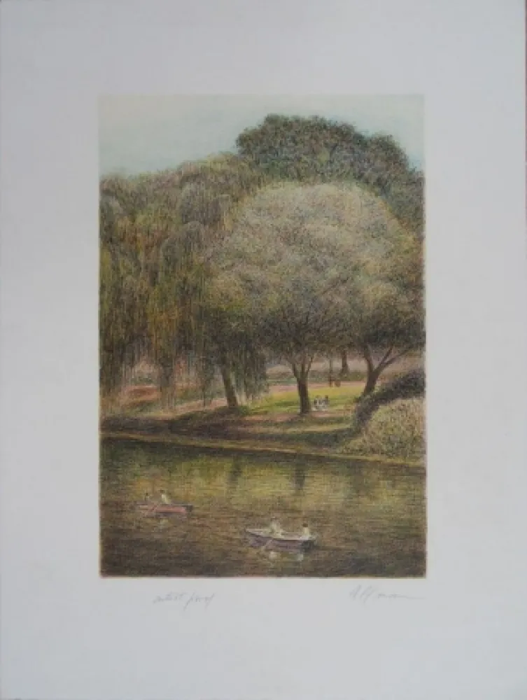 Lithografie Altman - Central Park - The Lake