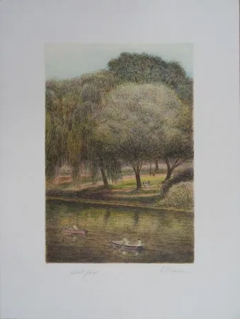 Lithografie Altman - Central Park - The Lake