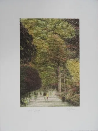 Lithografie Altman - Walking in Central Park