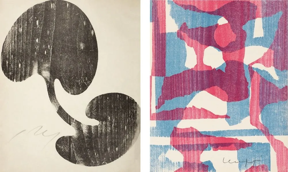 Houtsnede Arp - Siamesisches Blatt : ONZE PEINTRES VUS PAR ARP. 1949. Deluxe.