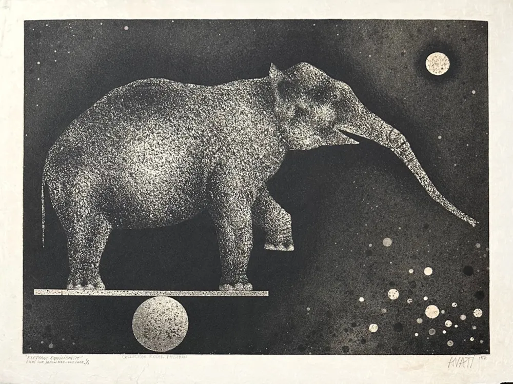 Gravure Avati - Eléphant équilibriste