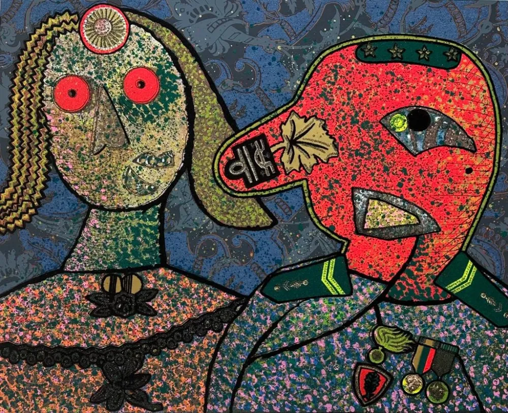 Zeefdruk Baj - Il Generale Amin e una delle sue mogli