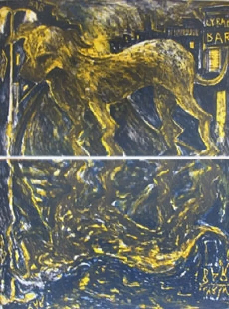 Lithografie Barcelo - Chien sous la pluie