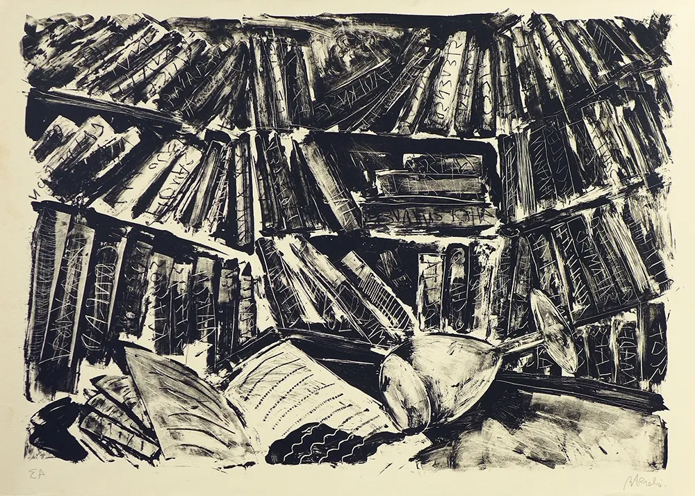Lithografie Barcelo - La bibliothèque