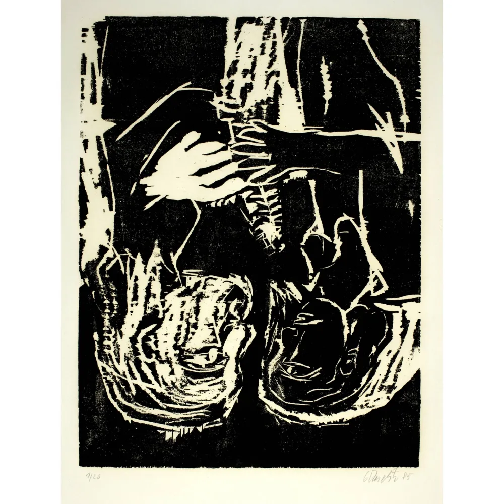 Lithografie Baselitz - Mann und Frau III (mit Tanne), 1985