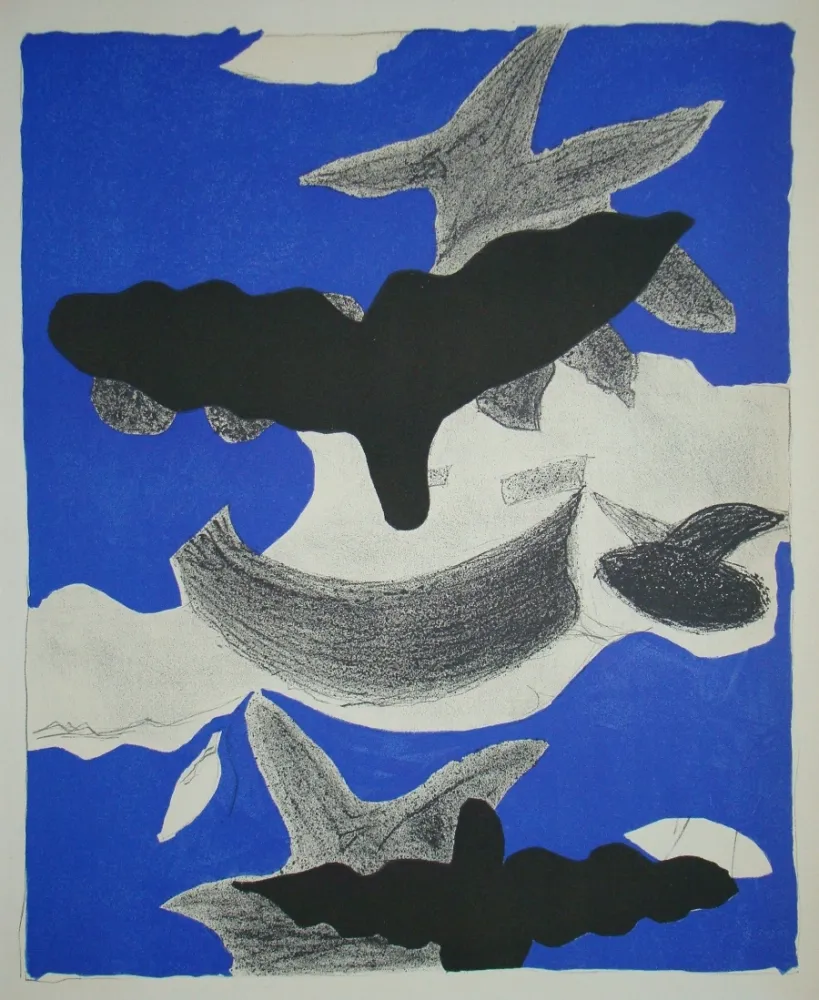 Lithografie Braque - Deux Oiseaux Avec Nuages
