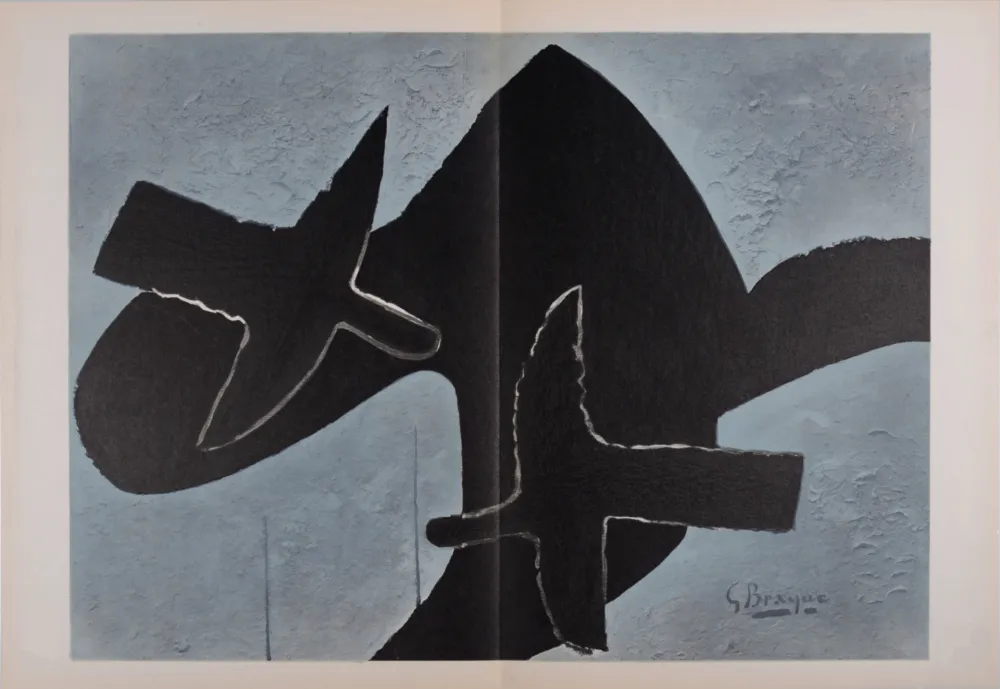 Lithografie Braque - Oiseaux sur fond noir, 1958