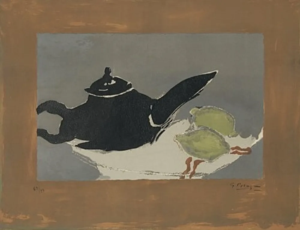 Lithografie Braque - Théière et citrons (Teekanne und Zitronen)