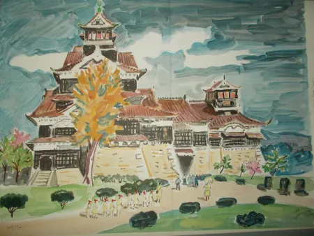 Lithografie Brayer - Le chateau de Kumamoto