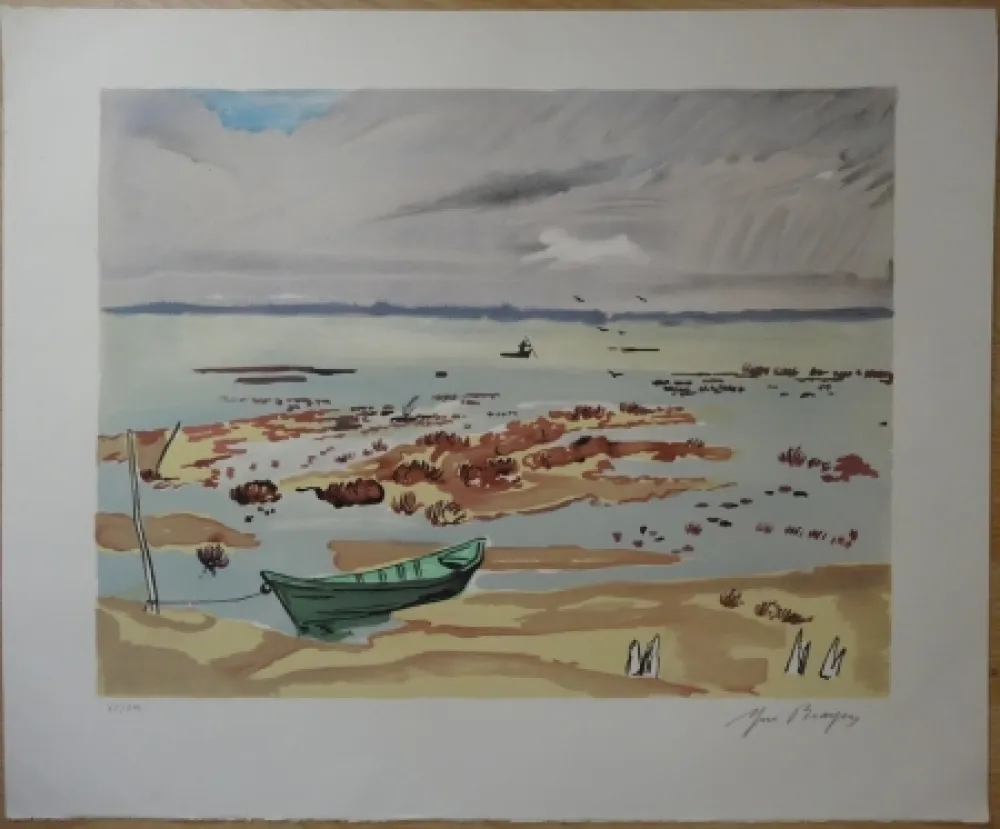 Lithografie Brayer - Plage en Bretagne