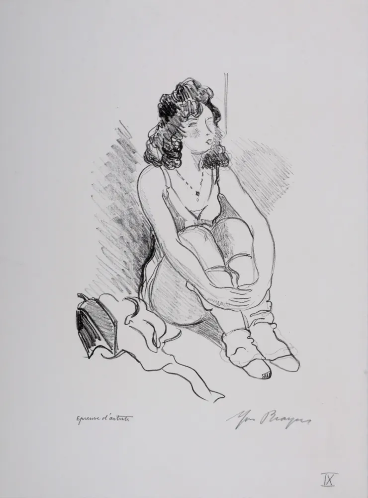 Lithografie Brayer - Zizi Jeanmaire assise #IX, 1949 - Hand-signed