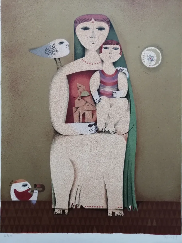 Lithografie Briss - Femme et enfant