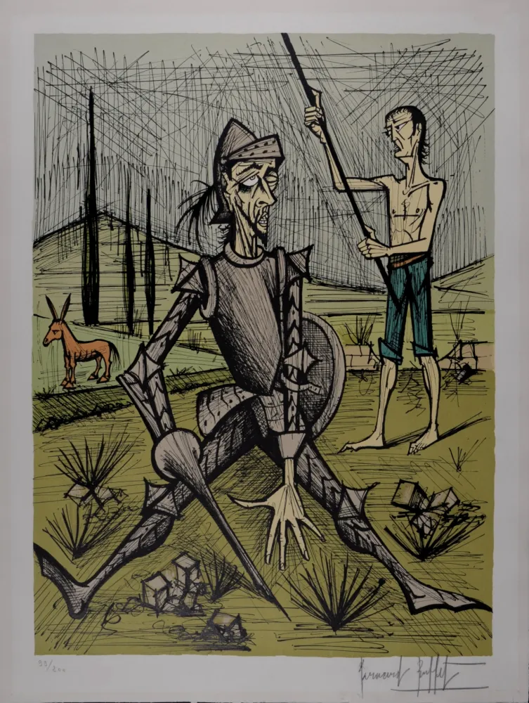 Lithografie Buffet - Don Quichotte et la rencontre avec les muletiers