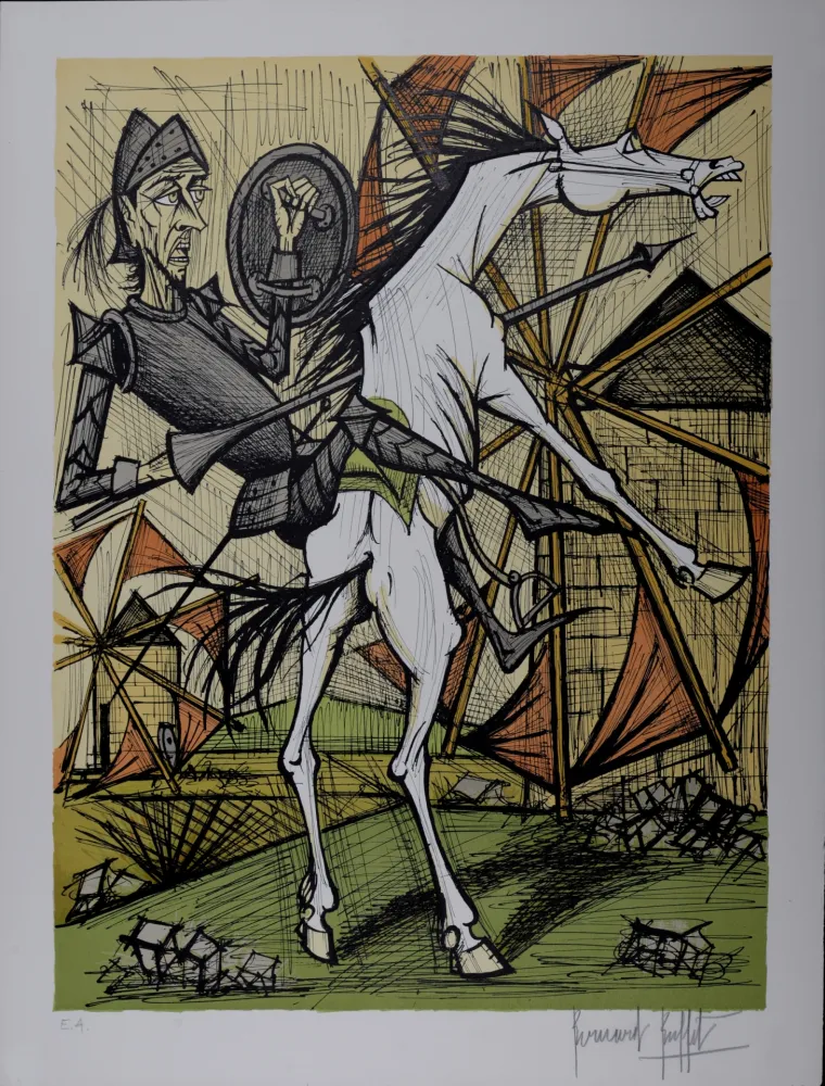 Lithografie Buffet - Don Quichotte et les Moulins à vent, 1989