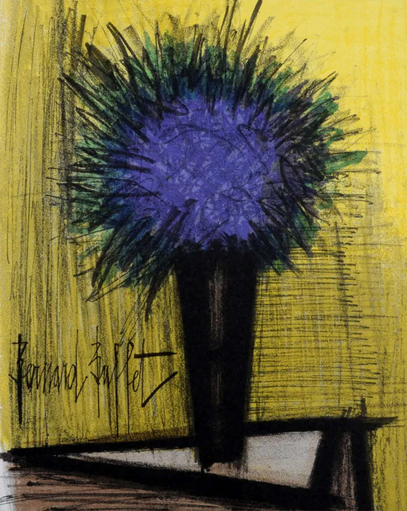 Lithografie Buffet - Le Bouquet violet, 1967.