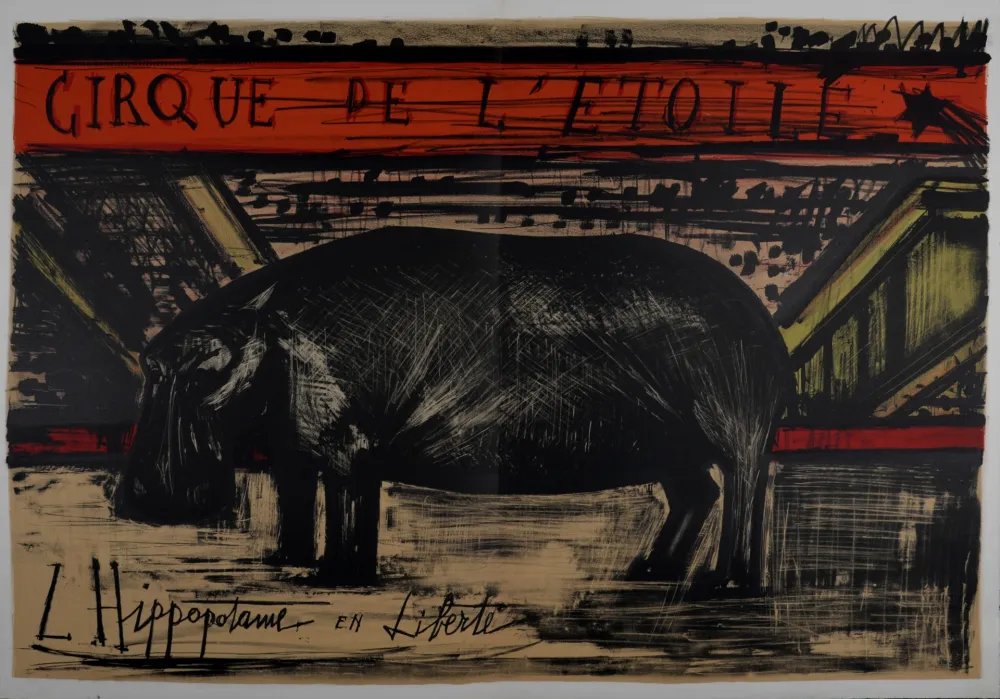 Lithografie Buffet - L'hippopotame en liberté, 1968.
