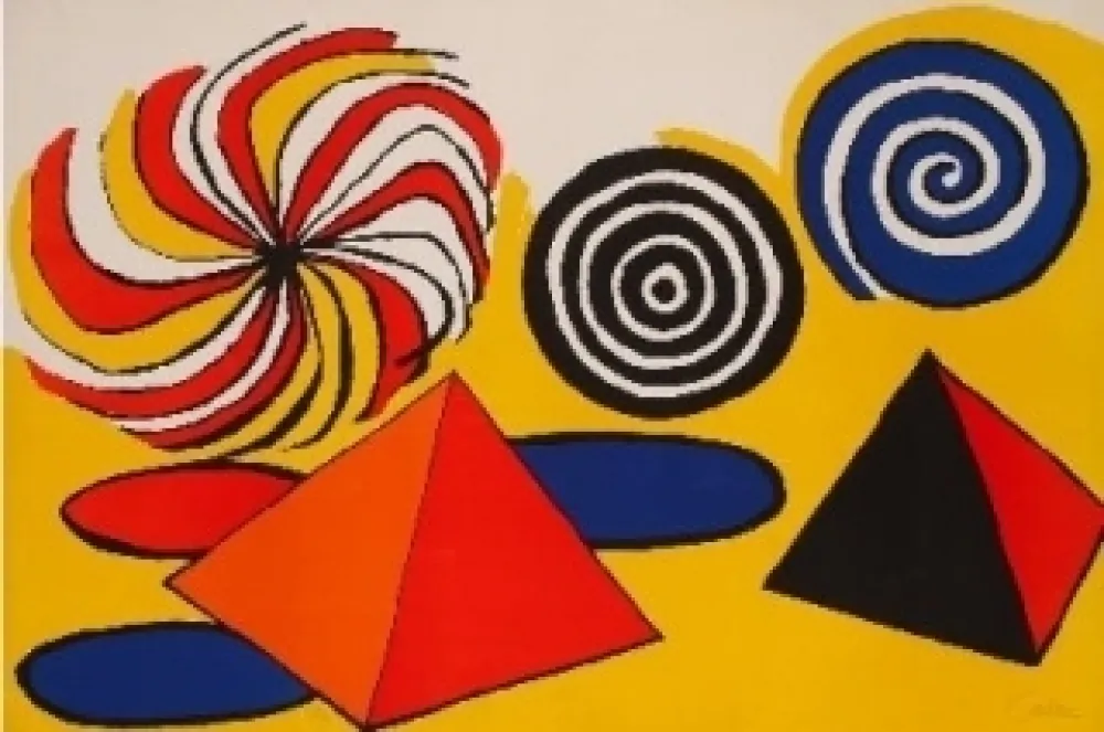 Lithografie Calder - Deux pyramides trois arcs de cercle