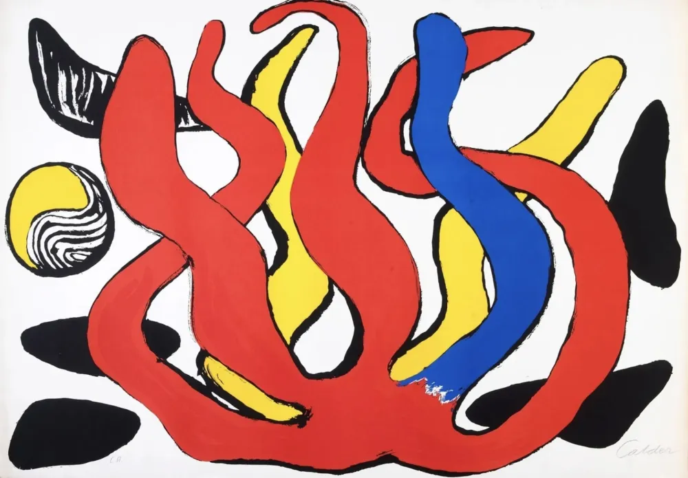 Lithografie Calder - Red, Yellow and Blue Coral with Shells