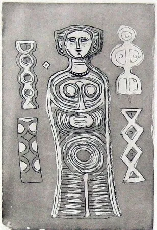 Ets En Aquatint Campigli - Idolo su fondo scuro