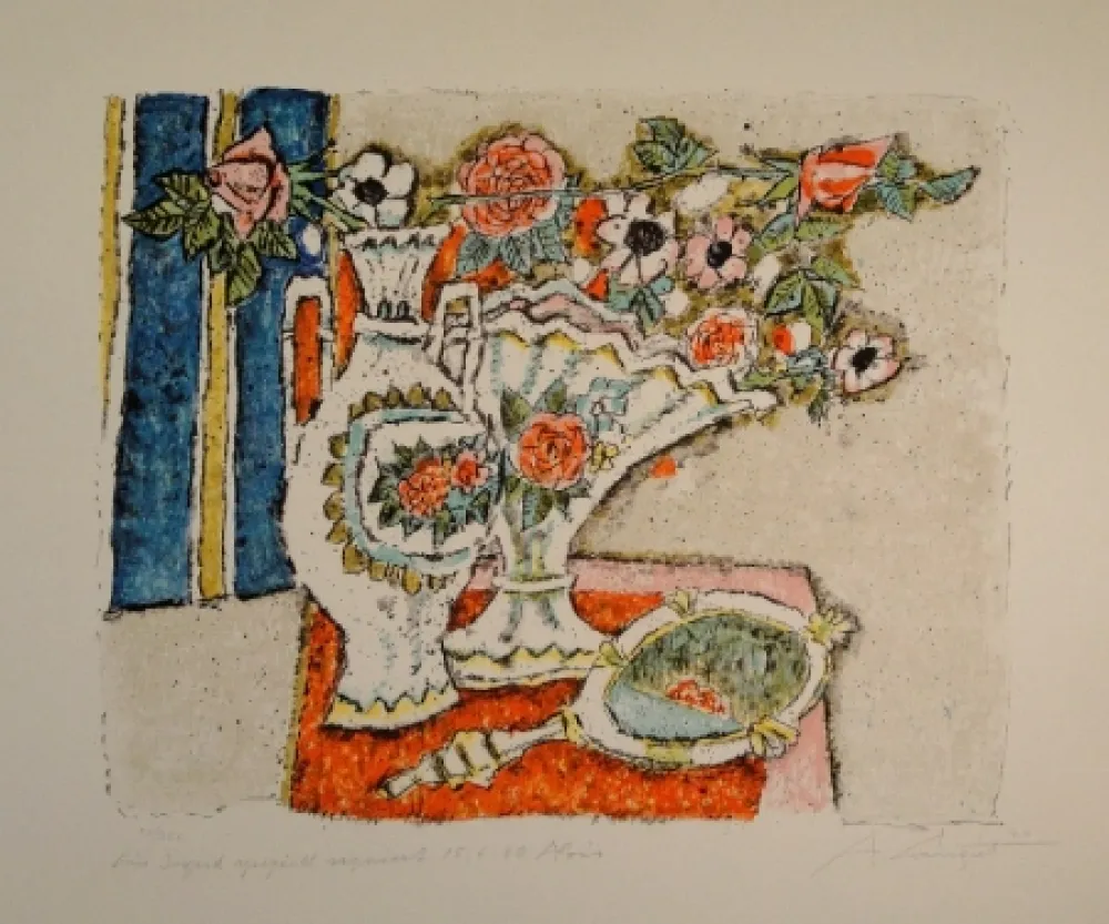 Lithografie Carigiet - (Zwei Vasen mit Rosen