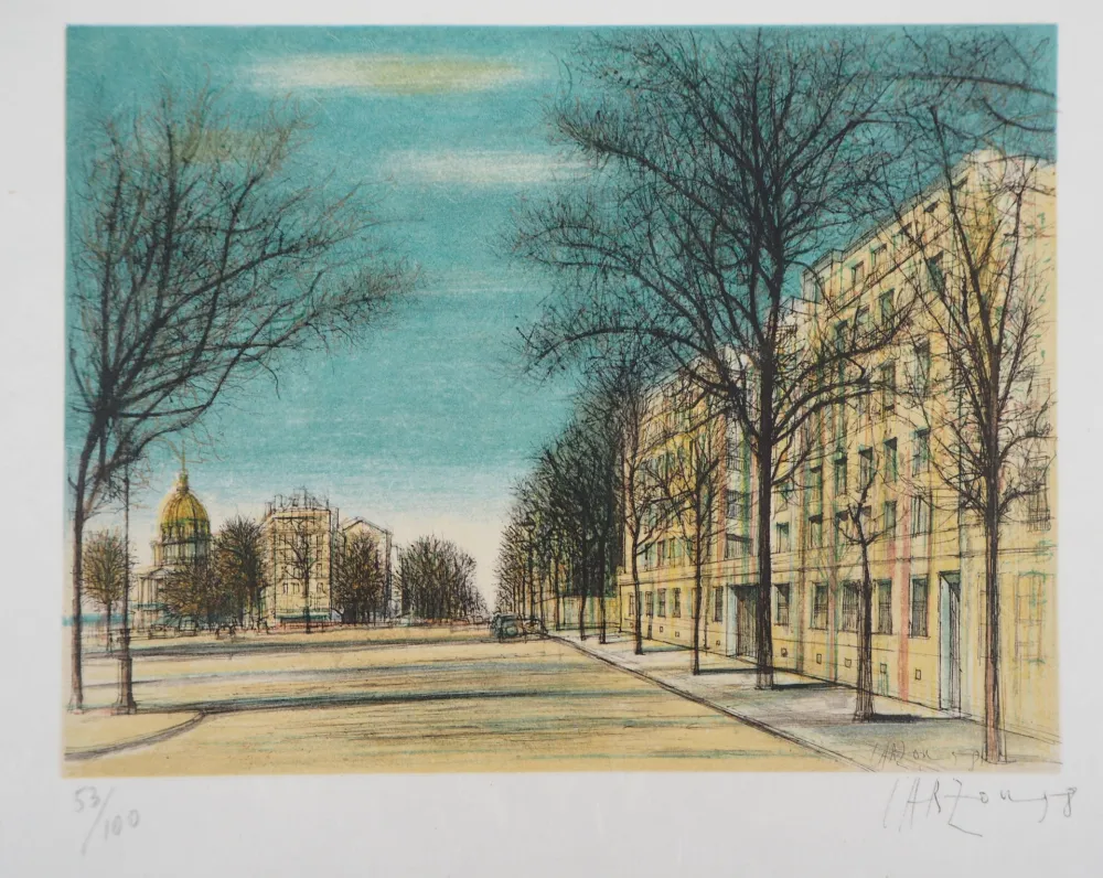Lithografie Carzou - Paris, Boulevard des Invalides