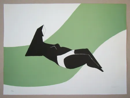 Lithografie Chadwick - Reclining Figure on Green Wave
