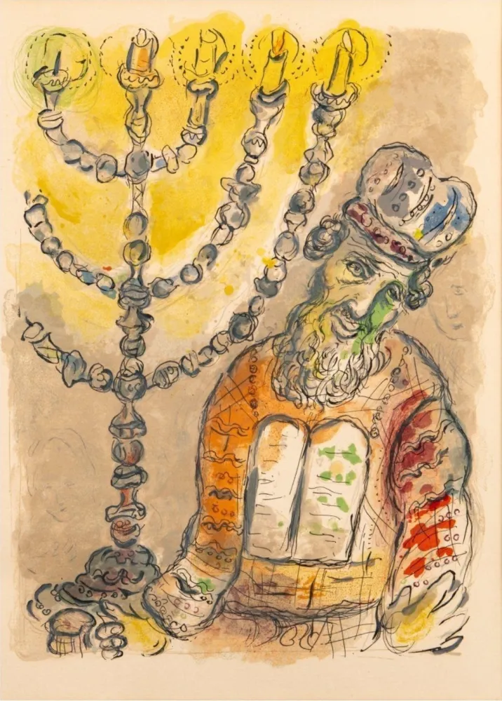 Lithografie Chagall - Aaron and the Seven-Branched Candlestick from Exodus, 1966