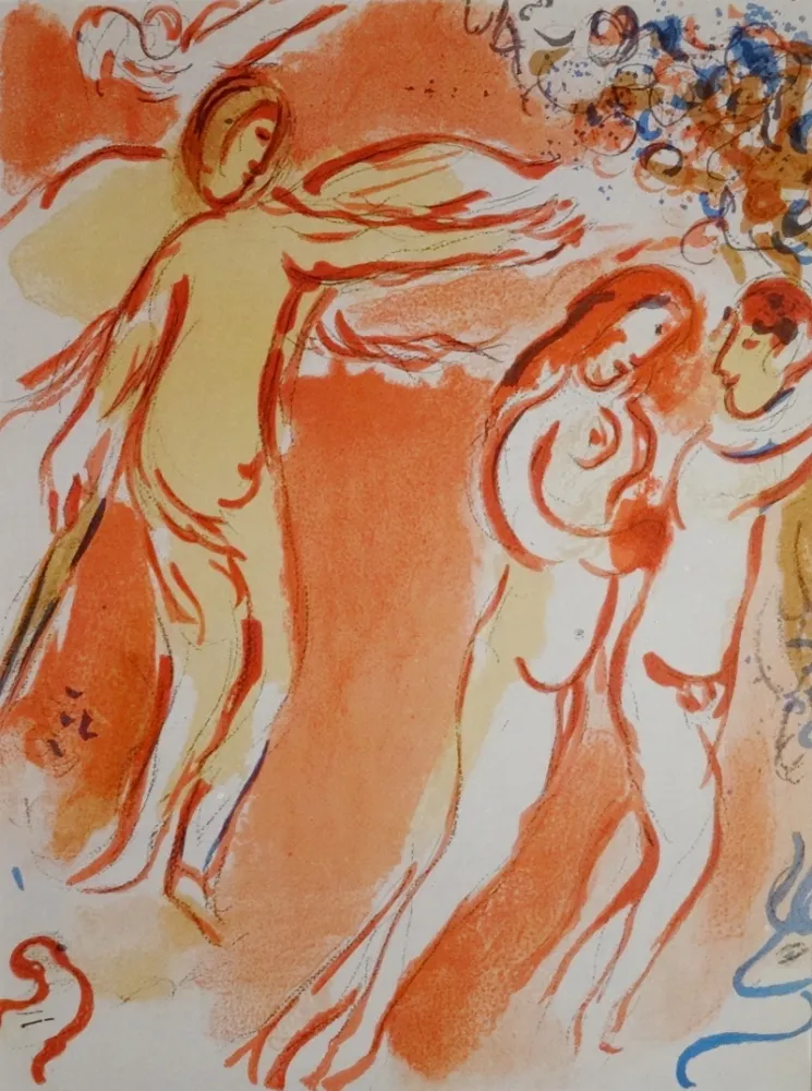 Lithografie Chagall - Adam et Eve chassés du jardin d'Eden