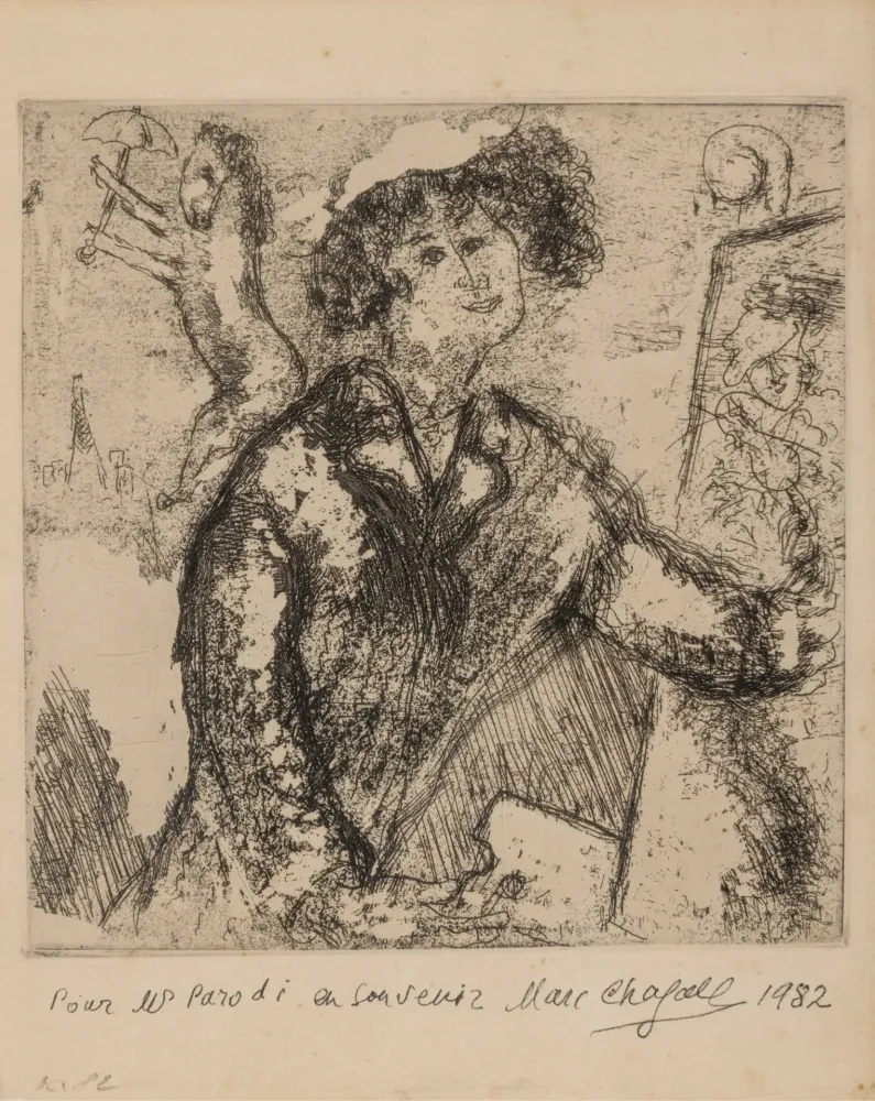 Gravure Chagall - Autoportrait au chevalet (from Chagall et l'Ame Juive)