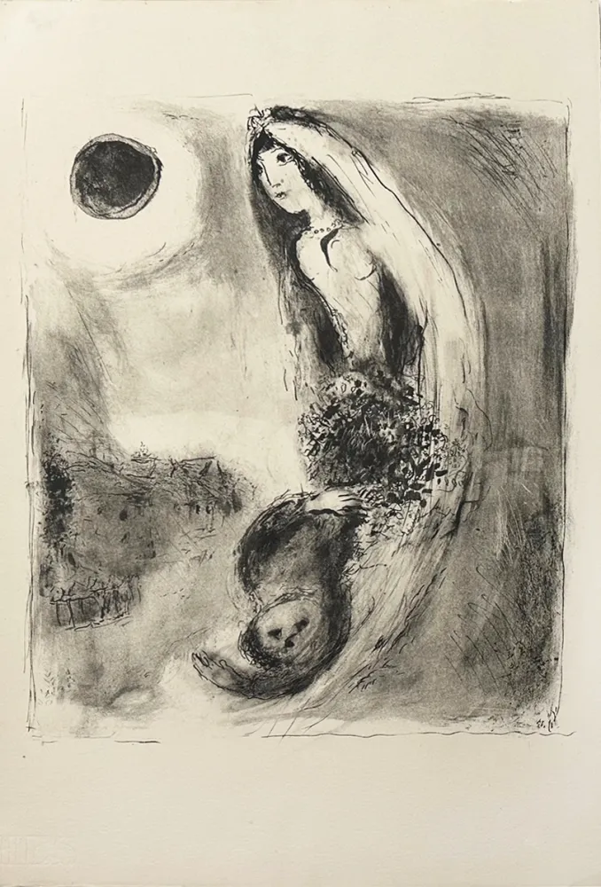 Lithografie Chagall - Couple en croissant