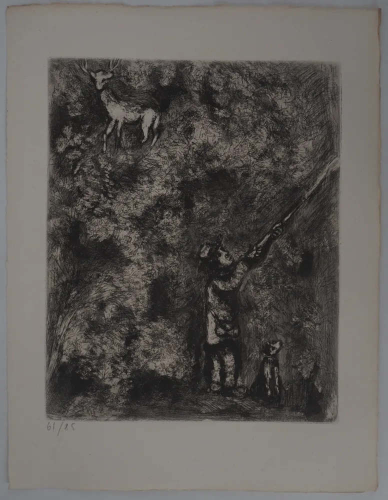 Gravure Chagall - Le cerf chassé (Le cerf et la vigne)