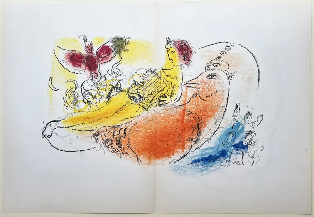 Lithografie Chagall - LE COQ ROUGE (The red rooster). Paris 1957