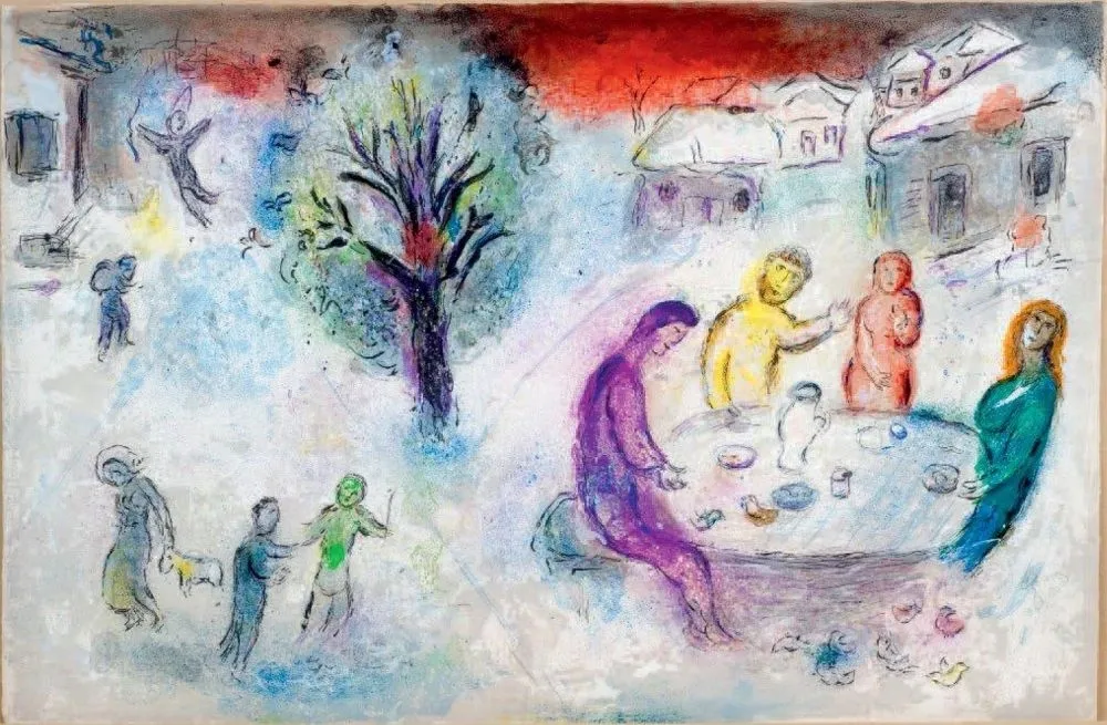 Lithografie Chagall - LE REPAS CHEZ DRYAS (de la suite Daphnis & Chloé - 1961)