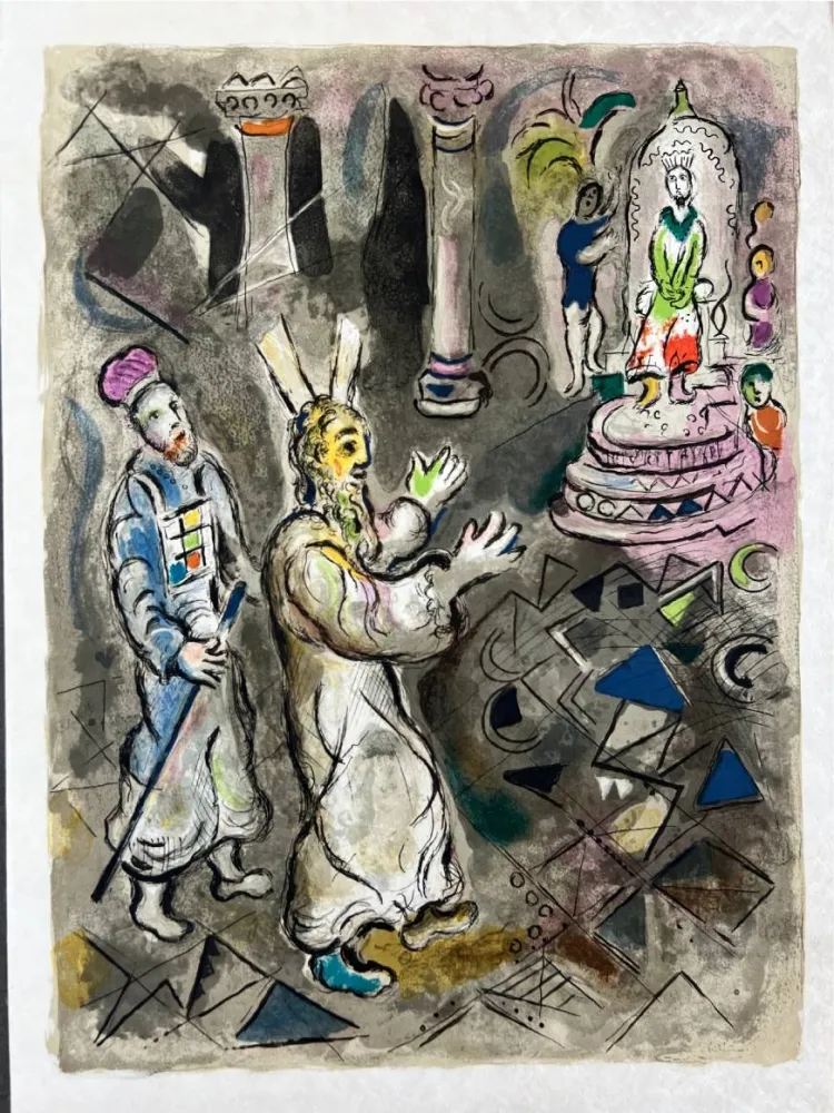 Lithografie Chagall - Moses and Aaron with Pharaoh