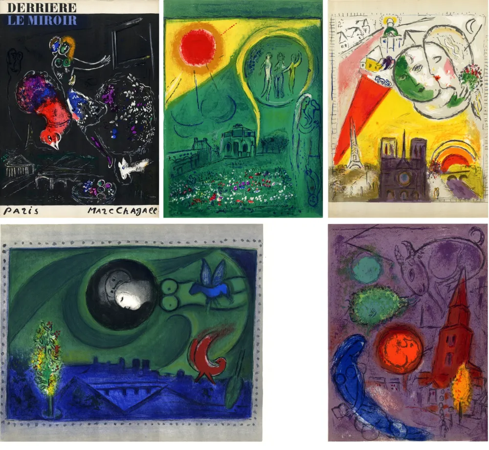 Lithografie Chagall - PARIS FANTASTIQUE. 5 LITHOGRAPHIES de Derrière Le Miroir 66-67-68 (1954)