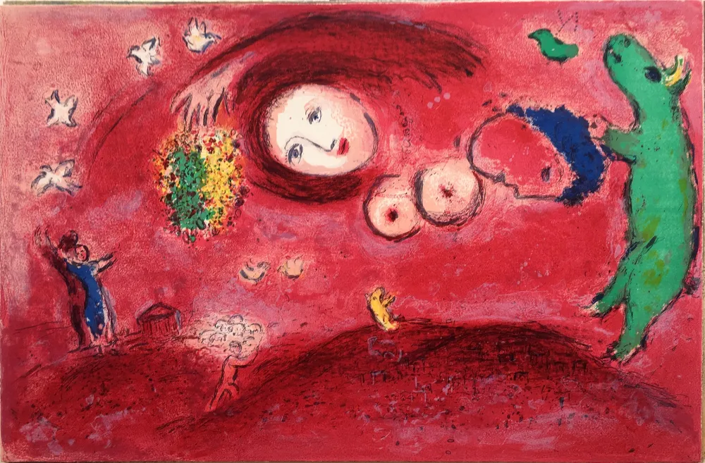 Lithografie Chagall - PRINTEMPS AU PRÉ (de la suite Daphnis & Chloé - 1961)