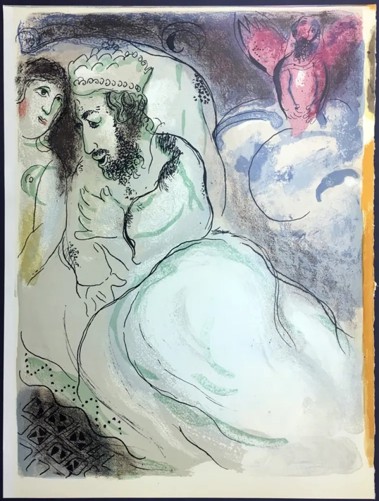 Lithografie Chagall - SARA ET ABIMELECH (Sarah and Abimelech). Lithographie originale