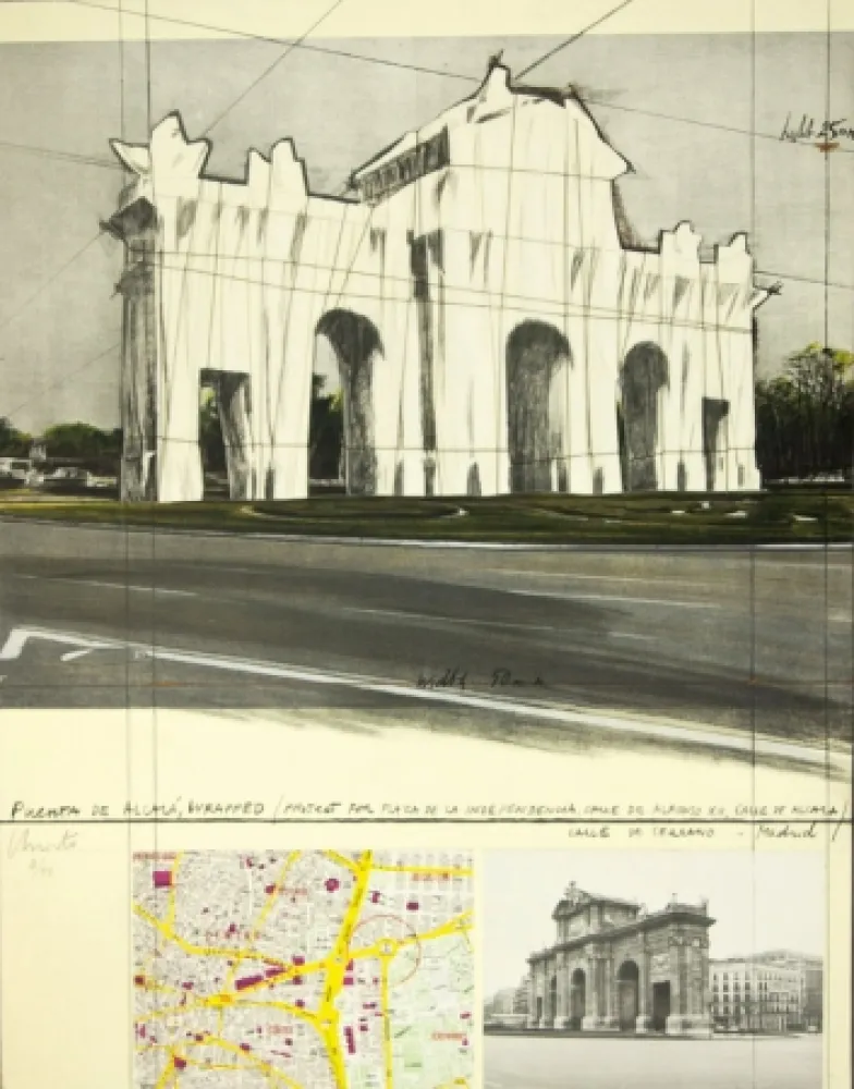 Lithografie Christo - Puerta de Alcalá, Wrapped, Project for Madrid (Schellman 107)