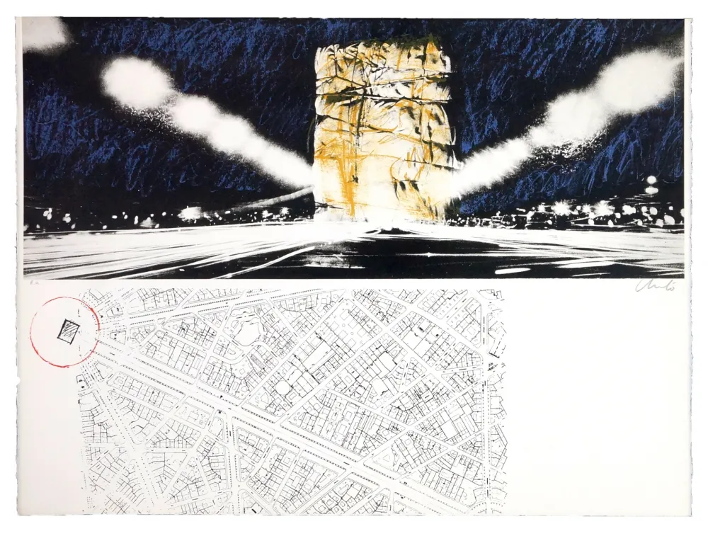 Lithografie Christo - The wrapping of l’Arc de Triumph (l'empaquement de l'Arc de Triomphe)