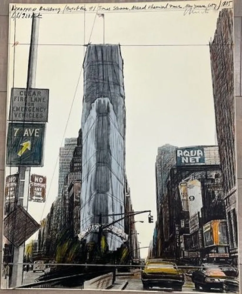Lithografie Christo - Wrapped building , project for 1 Times Square, New York