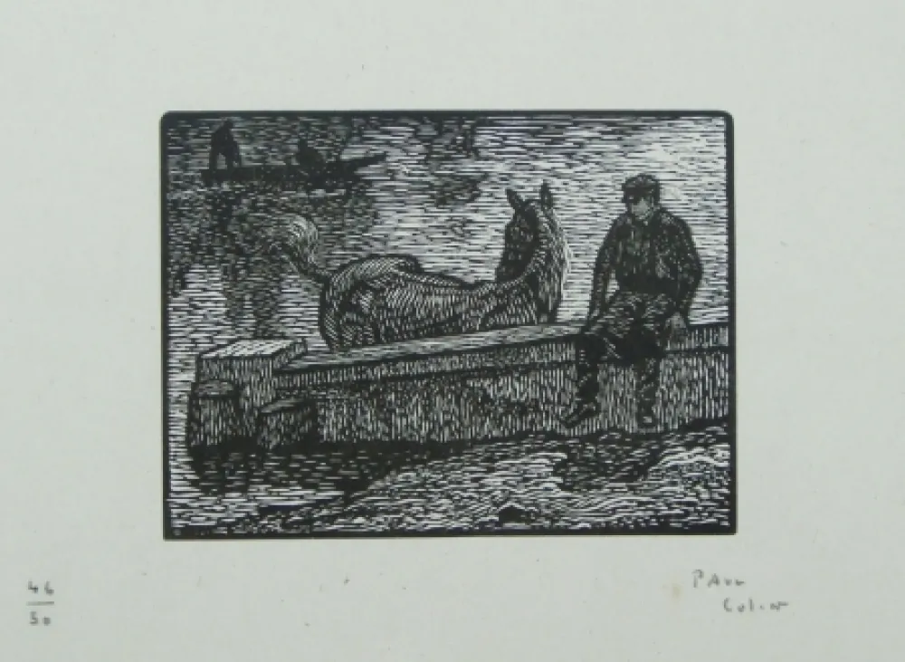 Houtsnede Colin - Le cheval au bain