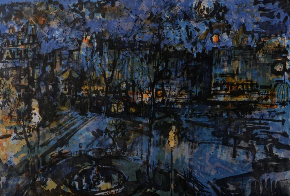 Lithografie Commère - Place Pigalle la nuit, 1964