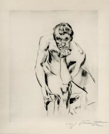 Droge Naald Corinth - Sitzender männlicher Akt, nachdenkend. 