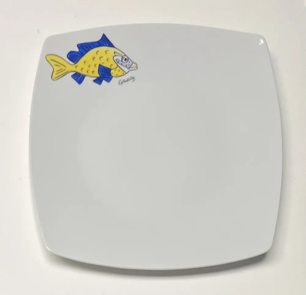 Keramiek Corneille - Assiette Poisson Porcelaine de Limoges peinte à la main