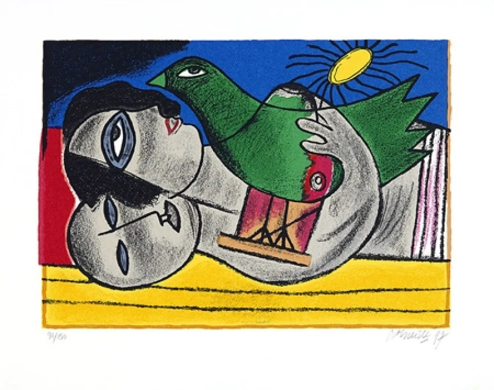 Zeefdruk Corneille - Couple à l'oieau