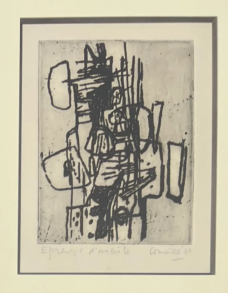 Ets Corneille - Eau-forte encadrée Abstraction 1961 Epreuve d'artiste